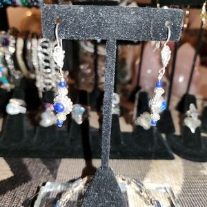 Women's 925 Silver Lapis Lulzli Earring and 925 Silver Bracelet Set